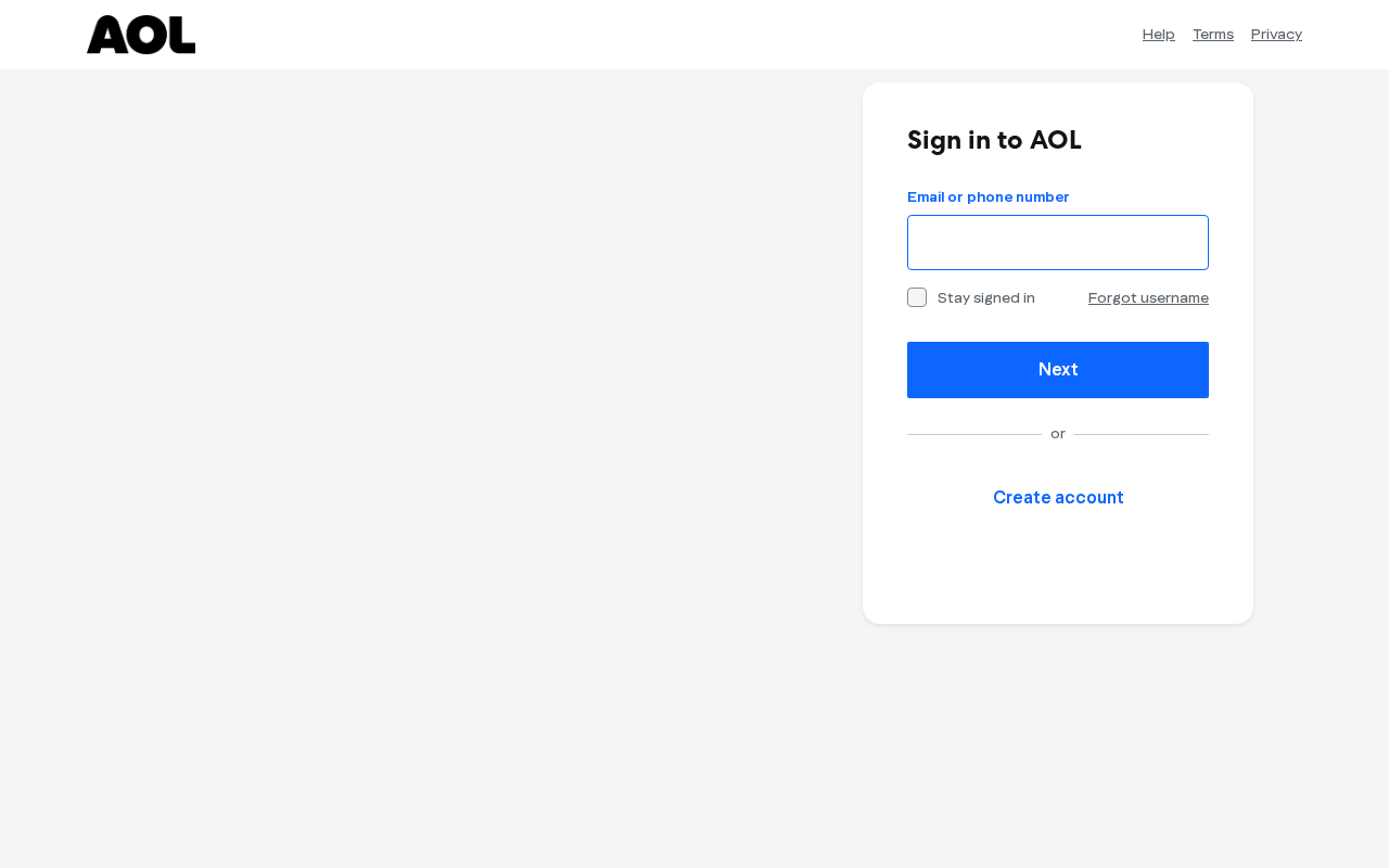The real AOL sign-in page, branded distinctly from Yahoo despite sharing the auth backend